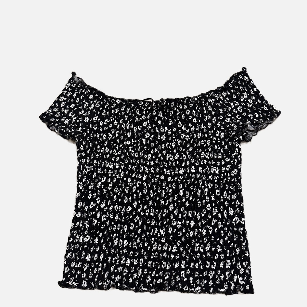 SO Black Floral Ruched Off the shoulder top Size Medium